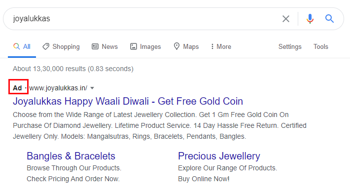 Google Search Ad - Jewellery Ads
